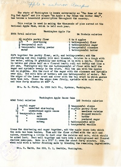 America Eats - Washington Field Materials and Correspondence - Apple Recipes