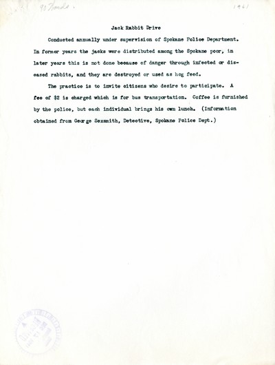 America Eats - Washington Field Materials and Correspondence - Jack Rabbit Drive