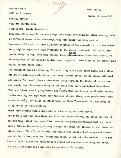 America Eats - Blaine County - Mrs. Jennie Soderstrom - Surprise parties