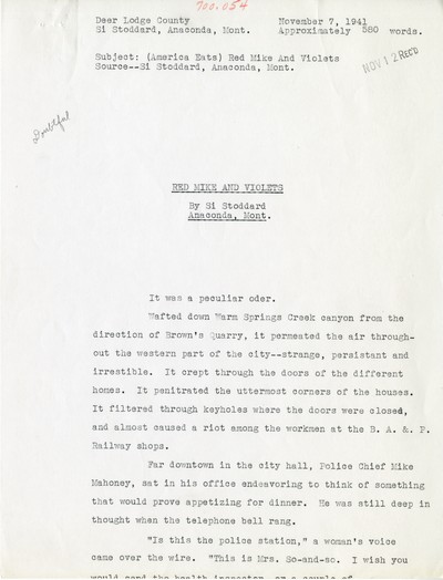 America Eats - Deer Lodge County - Si Stoddard - Red Mike and Violets