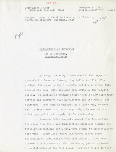 America Eats - Deer Lodge County - Si Stoddard - Huckleberry vs Blueberry