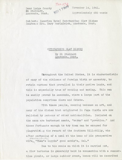 America Eats - Deer Lodge County - Si Stoddard - Mrs. Mary Marinicich