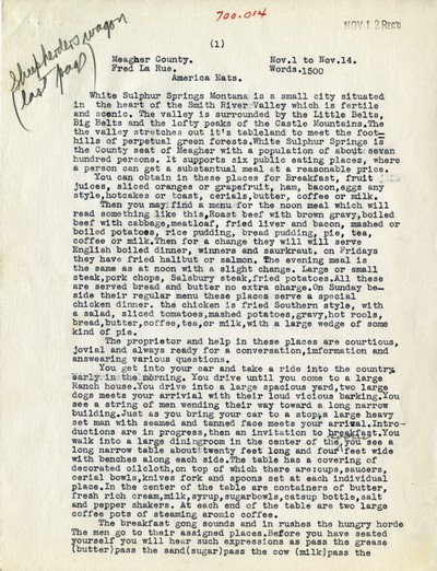 America Eats - Meagher County - Fred La Rue - White Sulphur Springs