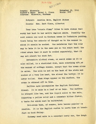 America Eats - Missoula County - Mabel C. Olson - English Dishes