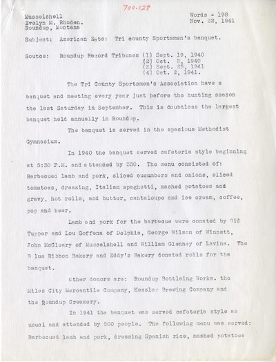 America Eats - Musselshell County - Evelyn M. Rhoden - Tri county Sportsmen