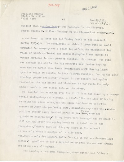 America Eats - Phillips County - Gladys W. Miller - The Ranchers on the Missouri