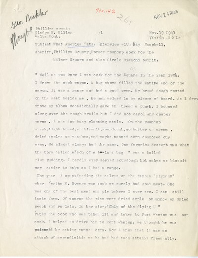 America Eats - Phillips County - Gladys W. Miller - Interview with Ray Campbell