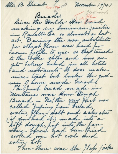 America Eats - Ravalli County - Allis B. Stuart - Breads - Handwritten
