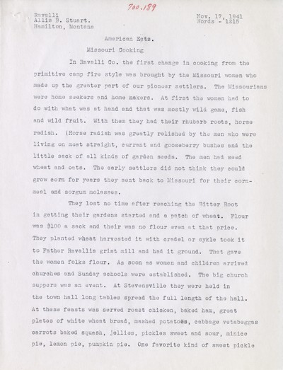 America Eats - Ravalli County - Allis B. Stuart - Missouri Cooking - Typed