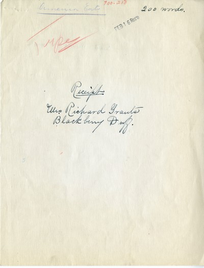 America Eats - Ravalli County - Allis B. Stuart - Receipt for the "Duff" - Handwritten