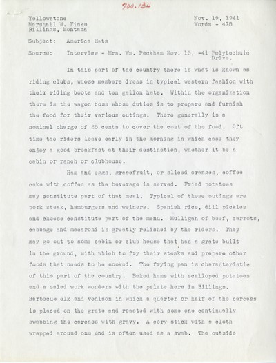 America Eats - Yellowstone County - Marshell Finke - Riding Clubs - Typed