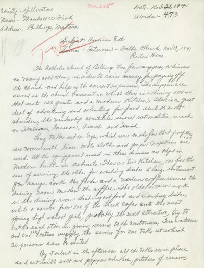 America Eats - Yellowstone County - Marshell Finke - Catholic Church of Billings