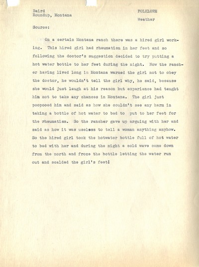 Weather Lore - Musselshell - Roundup, Montana