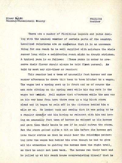 Weather Lore - Rain Storms - Musselshell - Roundup, Montana