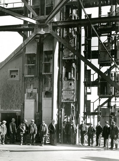 Badger Mine Hoist and Miners in Butte, Montana