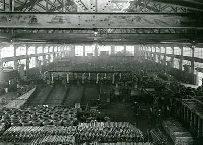 Copper wire bars are cast in the furnace refinery