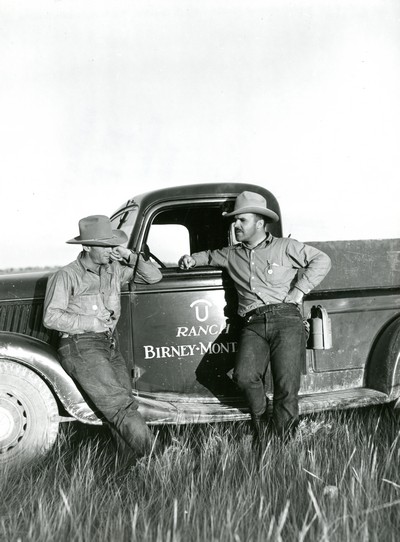 1939 Quarter Circle U Ranch Cowboys and Pickup Truck - Birney, Montana