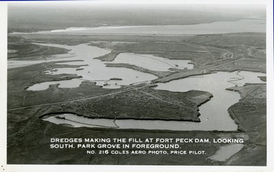 Aerial View Fort Peck Dam Construction - Dredges Making Fill