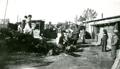 Children Playing in Backyard in Mexican Colony, Billings, MT