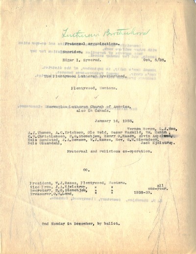 Fraternal Organization - Lutheran Brotherhood - Plentywood, Montana