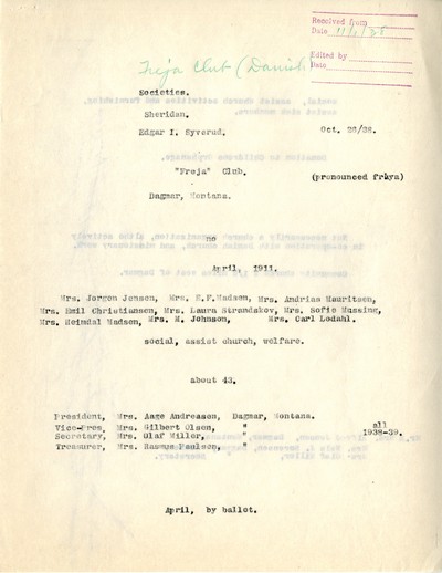 Societies - Freja Club - Dagmar, Montana