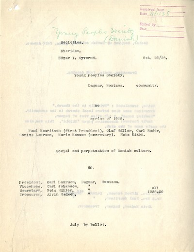 Danish Young Peoples Society - Dagmar, Montana