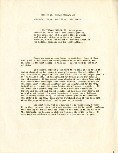 WPA Radio Talk - WPA and the Nation
