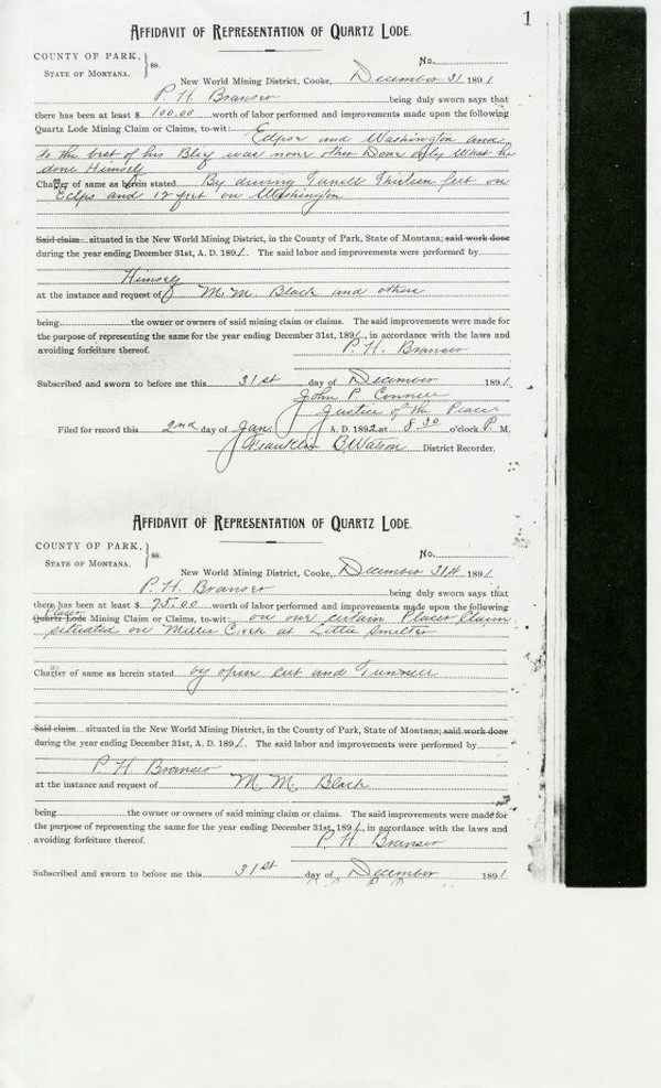 Affidavit of Representation of Quartz Lode