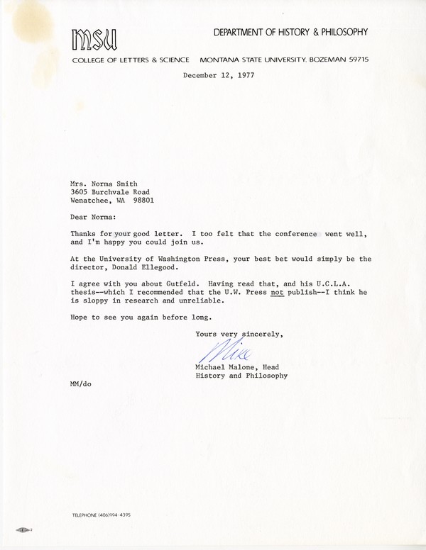 Correspondence, University of Washington Press