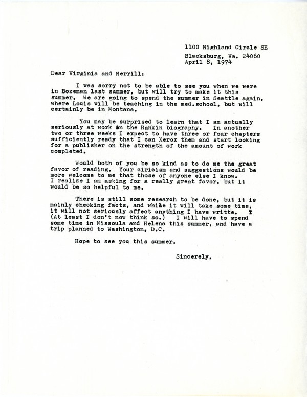 Correspondence, Merrill and Virginia Burlingame