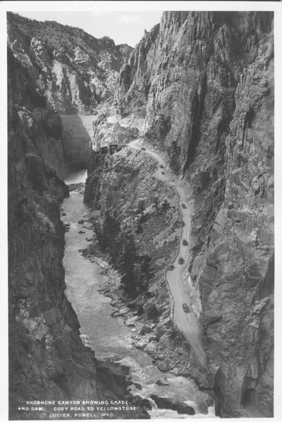 Shoshone Canyon Showing Grade & Dam, Cody Road to Yellowstone