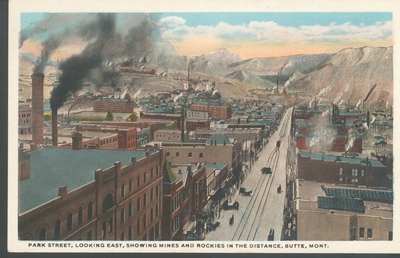 Park Street Looking East, Showing Mines & Rockies in the Distance, Butte, Montana