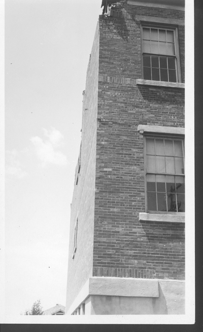 Three Forks Consolidated School After 1925 Earthquake (corner/roof view)