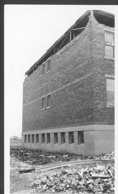 Three Forks Consolidated School After 1925 Earthquake (side/corner view)