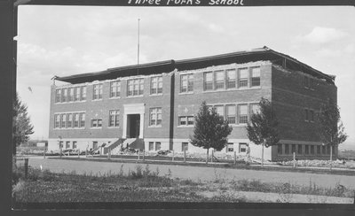 Three Forks School After 1925 Earthquake (entrance view)