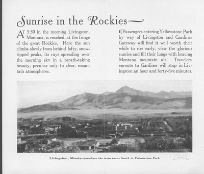 Livingston, Montana--\"Where the train turn South to Yellowstone Park\"