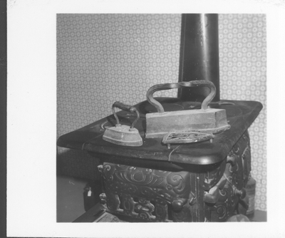 Wood Stove & Two Irons with Iron Plate