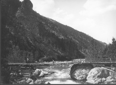 West View of Log Bridge in Gallatin Canyon