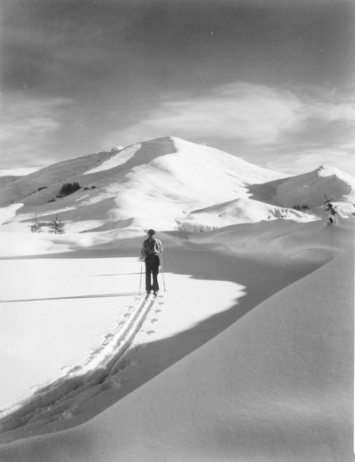 Skier approaching Dollar Mountain