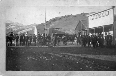 Citizens gathered in the street in Pony, Montana
