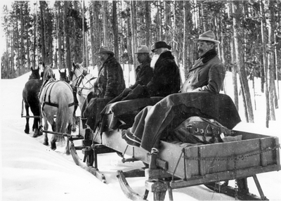Roosevelt & John Burroughs in the sleigh taken to Golden Gate, 1903