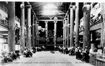 Forest Lobby of Glacier Park Hotel, Glacier National Park - See America First