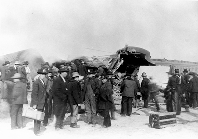 Northern Pacific Train Wreck at Manhattan, Montana, collecting luggage