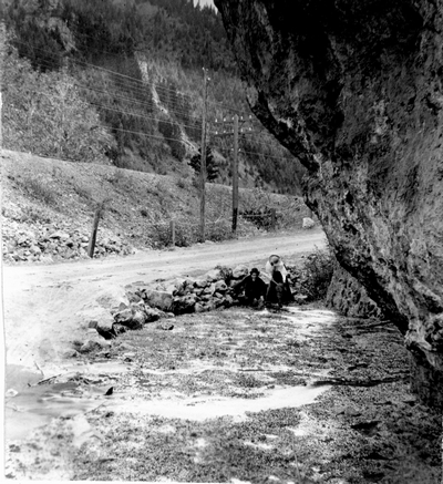 Josephine Cook, Arthur Oliver gathering watercress - Rocky Canyon