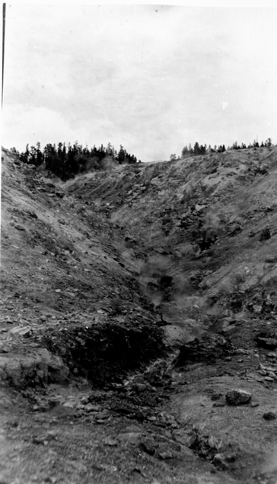 Steaming trickle of water down a rock strewn coulee - Yellowstone National Park