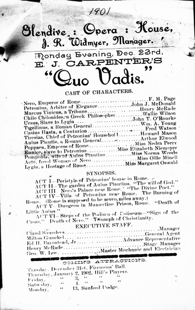 Playbill Glendive Opera House