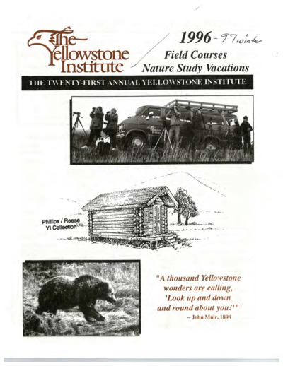 The Yellowstone Institute: 1996 field courses, nature study vacations.