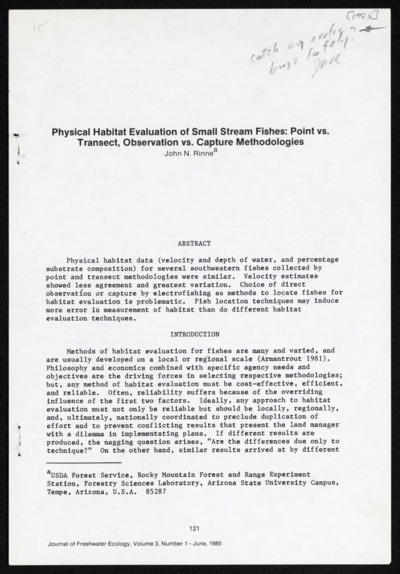 Limnology - evaluations of instream flow methodologies