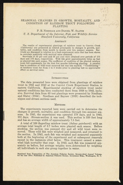 Fisheries management - early fisheries research