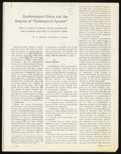 Fisheries management - endangered species - western fishes